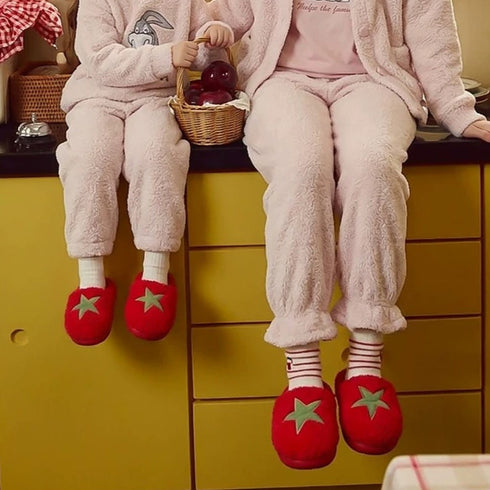 Plush Tomato Fleece House Slippers