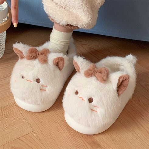 Cat Ears Bow Plush Slippers