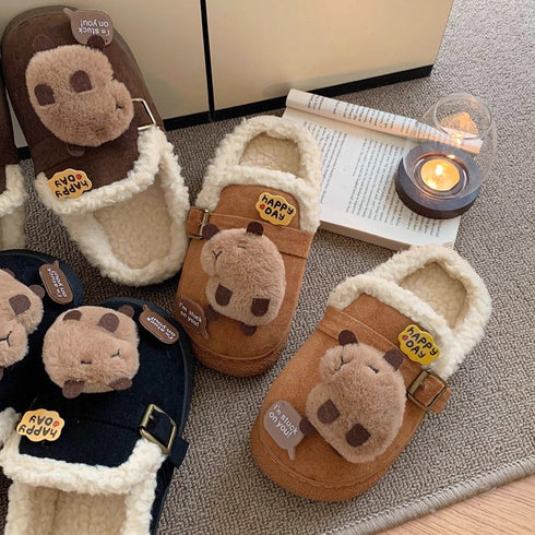 Cozy Capybara Plush Buckle Clogs