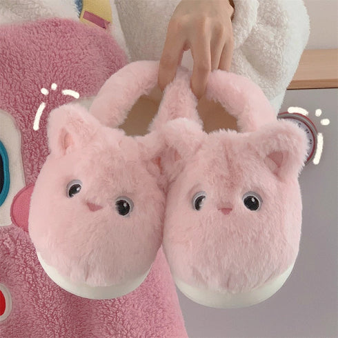 Whimsical Kitty Faux Fur Slippers