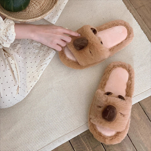 Sleepy Capybara Plush House Slippers