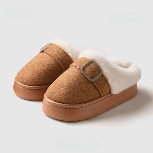 Fuzzy Buckle Platform Cozy Clogs