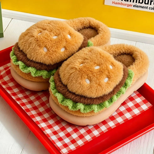 Novelty Plush Hamburger House Slippers