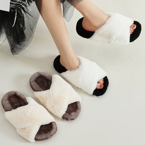 Two-Tone Plush Lounge Slippers