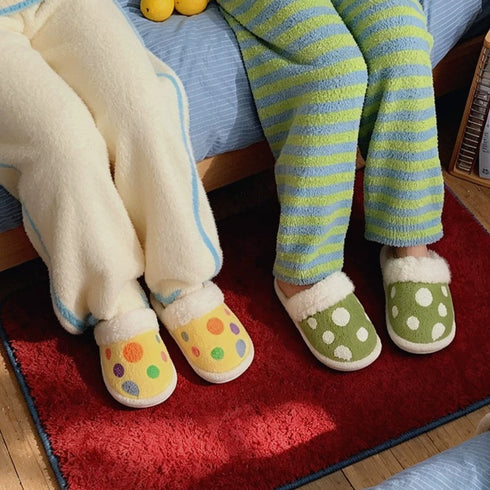 Polka Dot Mushroom Plush Slippers