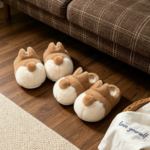 Fuzzy Corgi Butt House Slippers