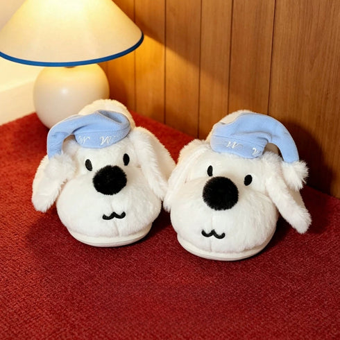 Sleepy Pup Nightcap Plush Slippers