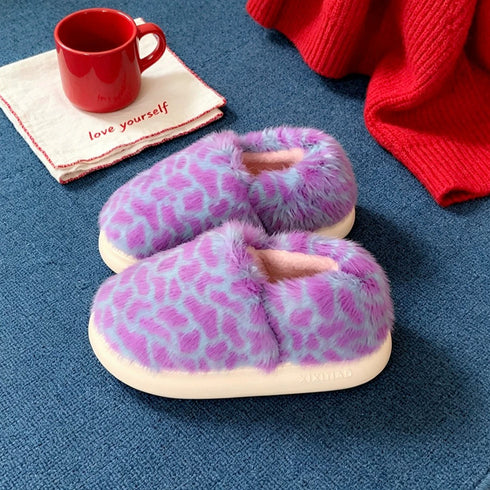 Plush Spotted Platform Winter Slippers