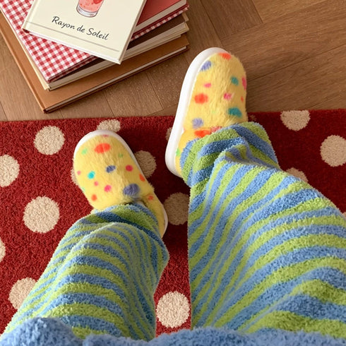 Plush Spotted Platform Winter Slippers