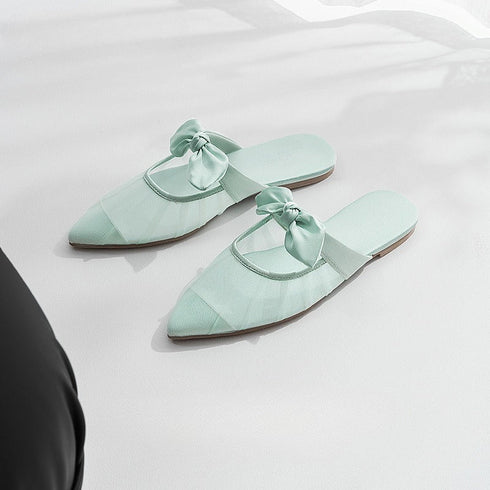 Chic Mesh Bow Pointed Mules