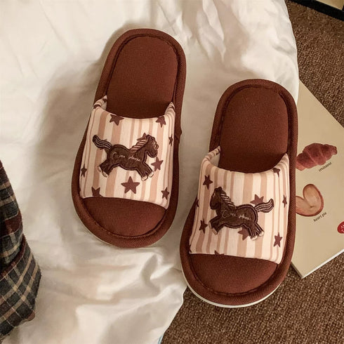 Whimsical Pony Striped Cotton Slides