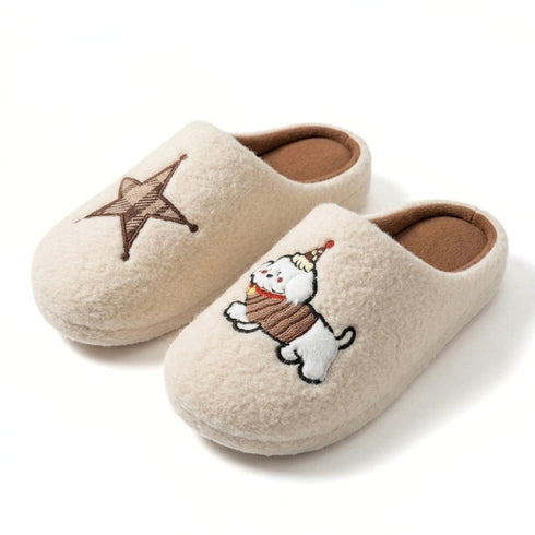 Embroidered Star Puppy Fleece Slippers