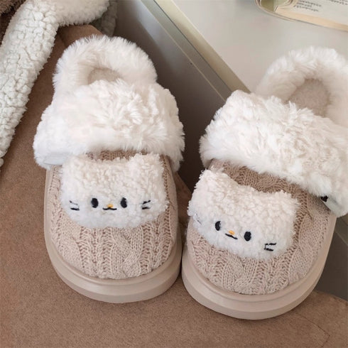 Cable Knit Cat Face Slippers