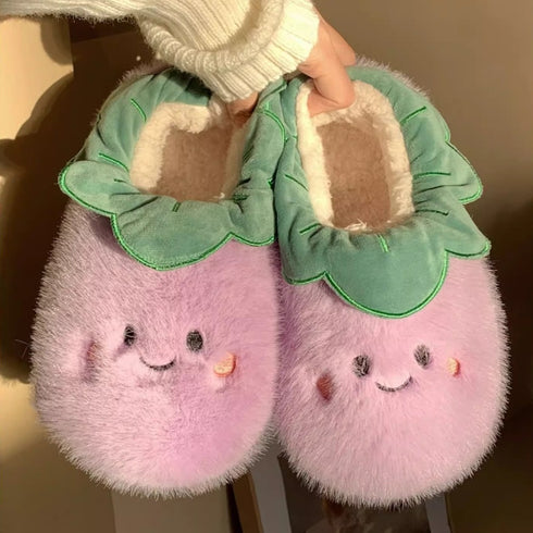 Smiley Eggplant Slippers