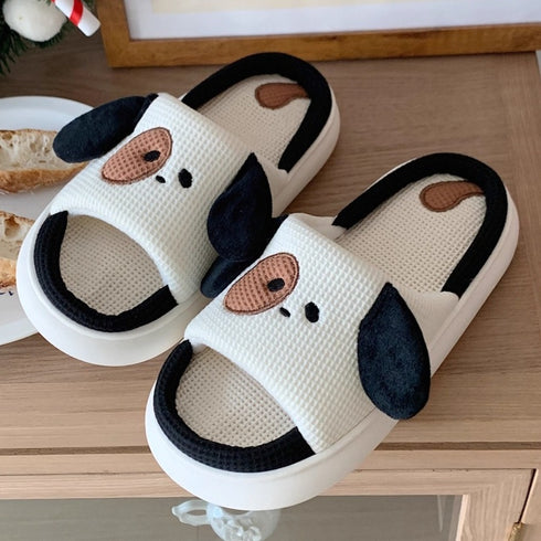 Floppy Ear Dog Linen Slides