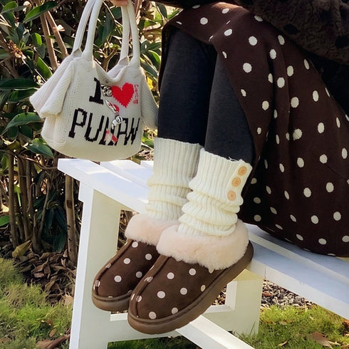 Polka Dot Fuzzy Platform Slippers