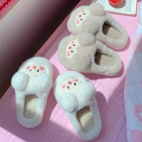 Fuzzy Pom Pom Cartoon Slippers