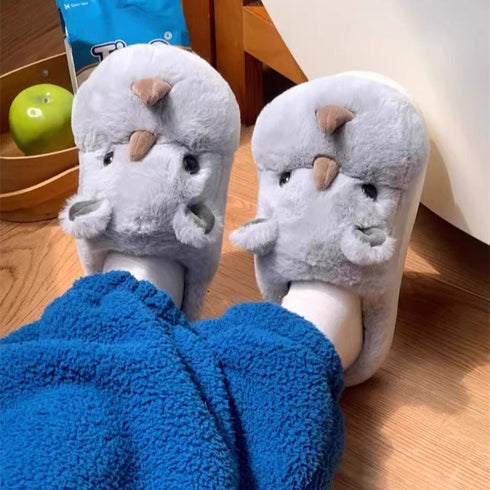 Fuzzy Rhino 3D Animal Slippers