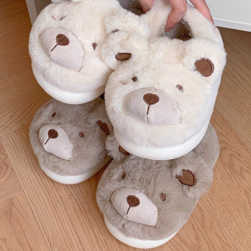 Fuzzy Teddy Bear Plush Slippers