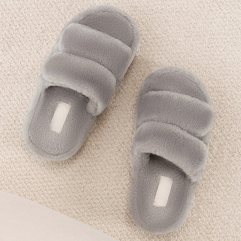 Plush Double-Strap Platform Slippers