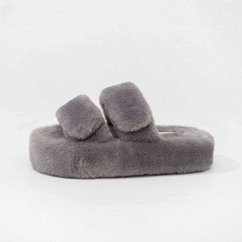 Plush Double-Strap Platform Slippers