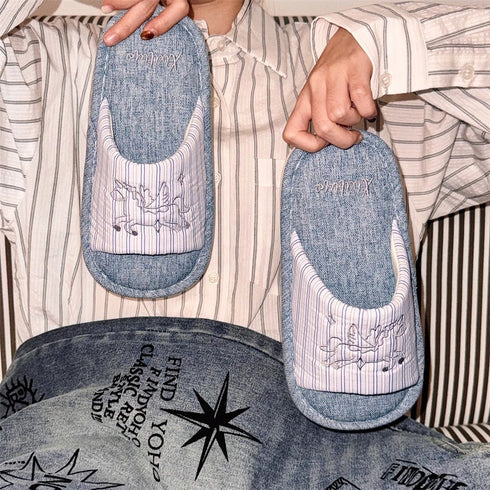 Pinstripe Pegasus Patch Slippers
