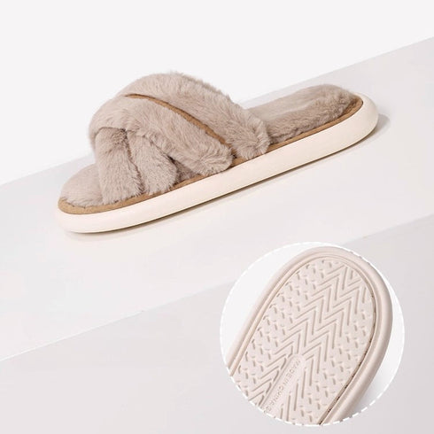 Plush Cross Band Fuzzy Slippers