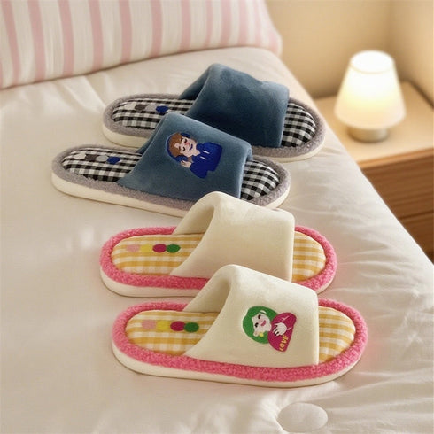 Playful Gingham Cartoon Home Slippers