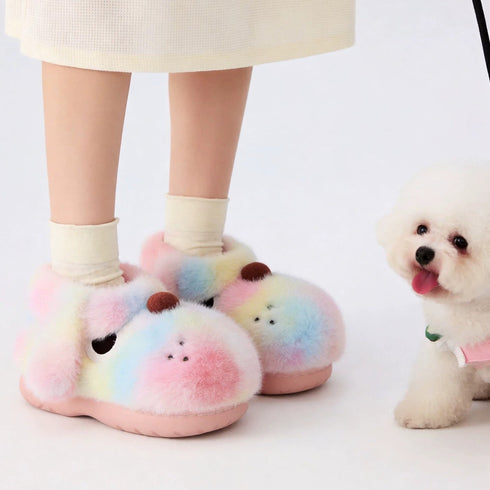 Spotted Puppy Plush Bootie Slippers
