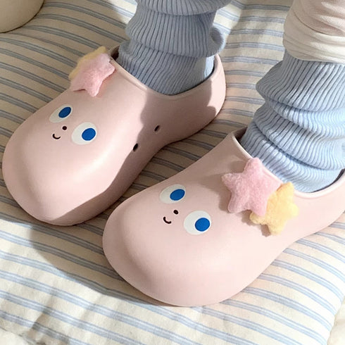 Whimsical Star Face Platform Clogs