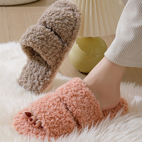 Double-Band Plush Lounge Slippers