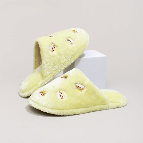 Whimsical Cartoon Embroidered Plush Slippers