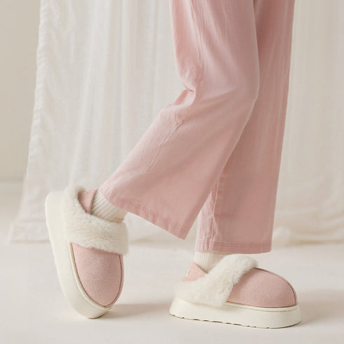 Plush Cuff Platform Slippers