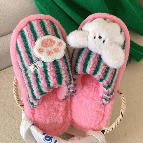 Striped Bunny Paw Lounge slippers