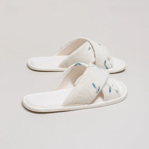 Embroidered Floral Cross Home Slippers