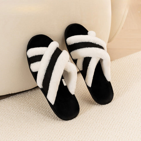 Fuzzy Crisscross Band Warm Slippers