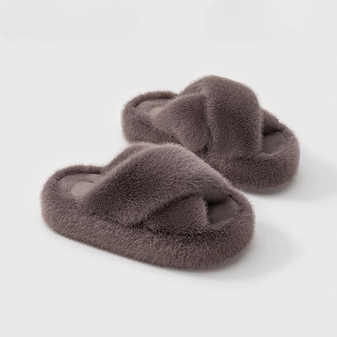 Fuzzy Platform Strap Slippers