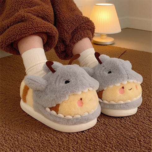 Shark-Bee Plush Closed-Heel Slippers