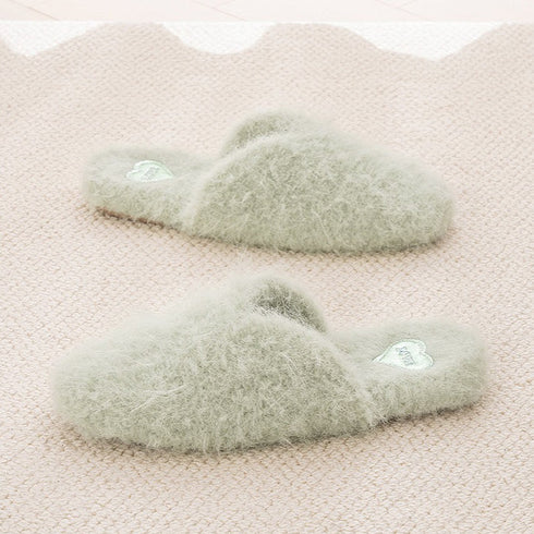 Fuzzy Heart-Patch Home Slippers