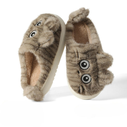 Fuzzy Striped Kitty House Slippers