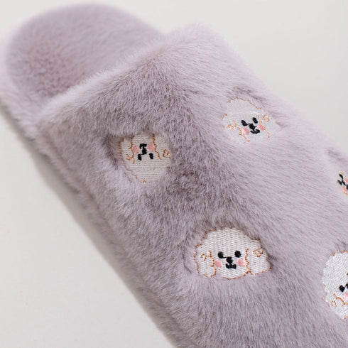Whimsical Cartoon Embroidered Plush Slippers