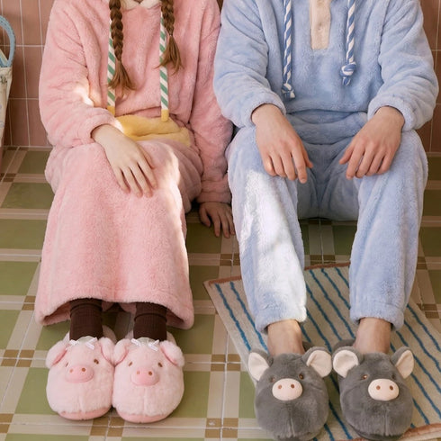 Fuzzy Pig Character House Slippers