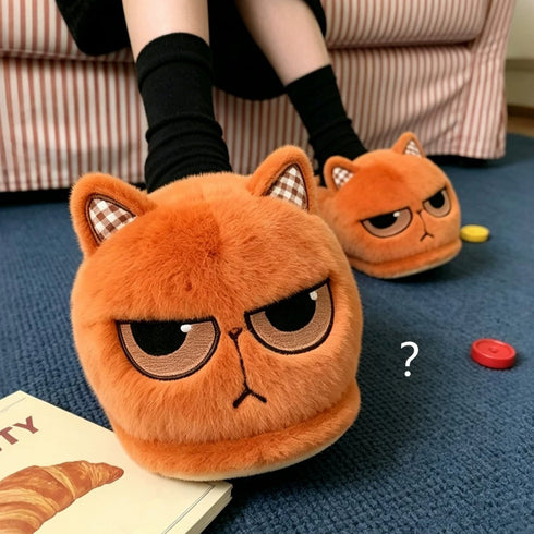 Grumpy Cat Face Plush Slippers
