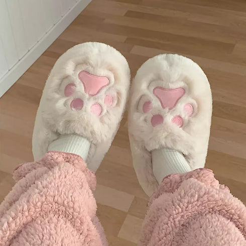 Fuzzy Cat Paw Plush Slippers