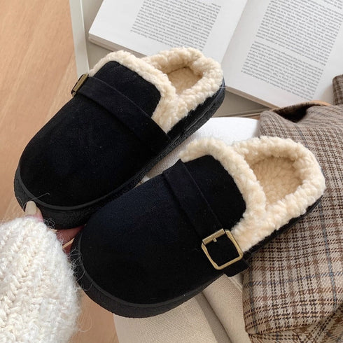 Cozy Buckle Strap Furry Clogs