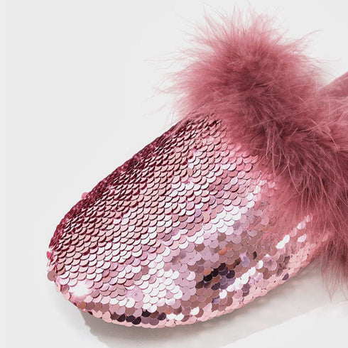 Shimmer Sequin Puff-Trim slippers