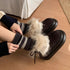 Fuzzy Lace Trim Platform Ankle Boots