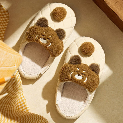 Quilted Cartoon Animal Pompom Slippers