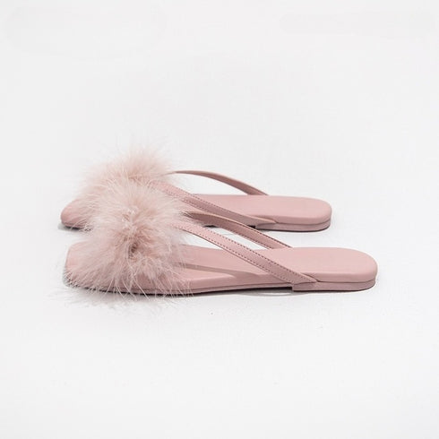 Feather Puff Strap Flip Flops