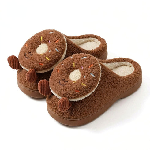 Fuzzy Sprinkled Donut Platform Slippers